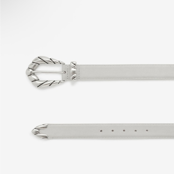 IRO Embella Suede Leather Belt With Sculpted Buckle Size 65 Cream Silver Western main image 4
